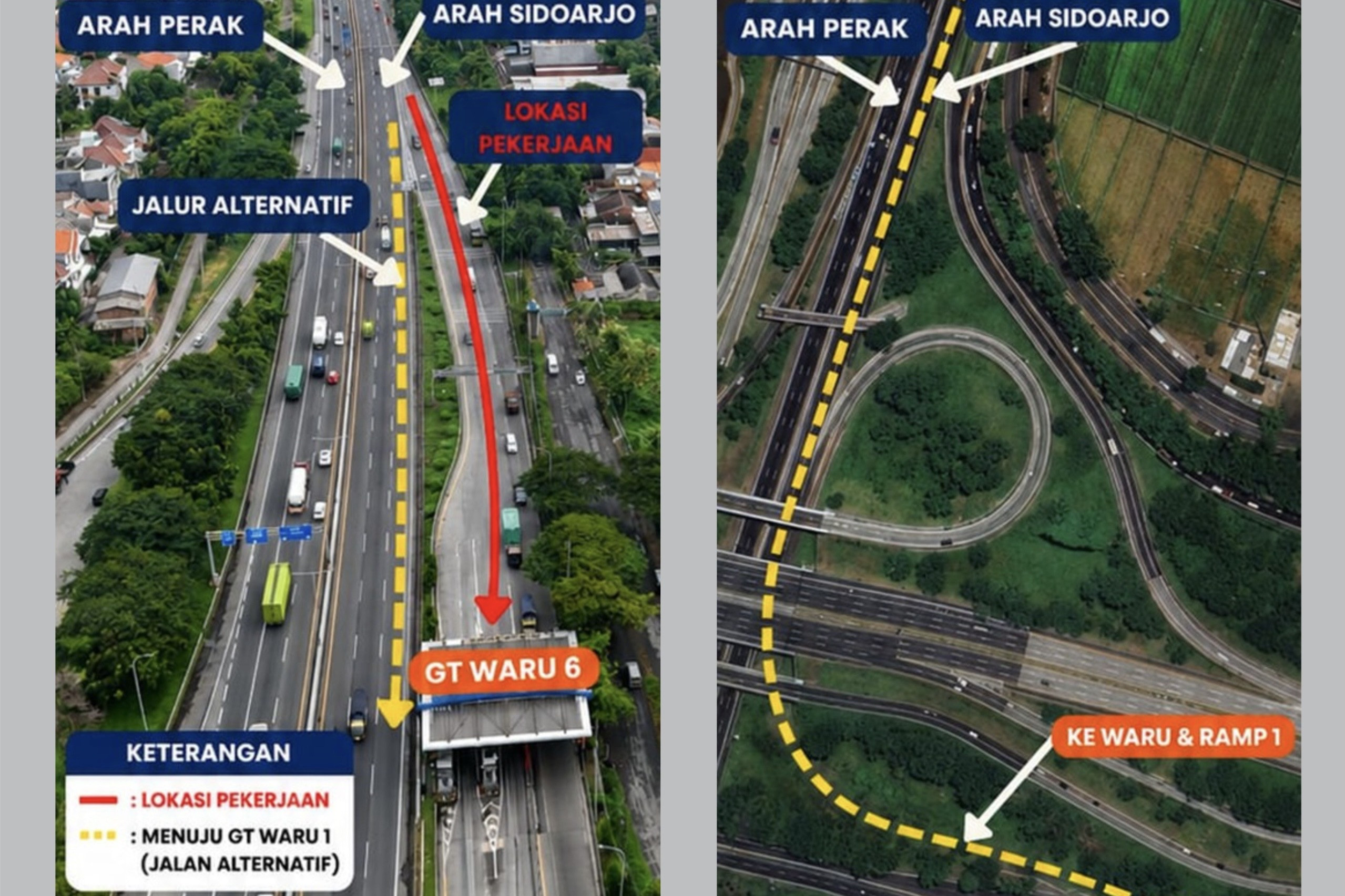 Perbaikan jalan di Gerbang Tol Waru 6 Surabaya